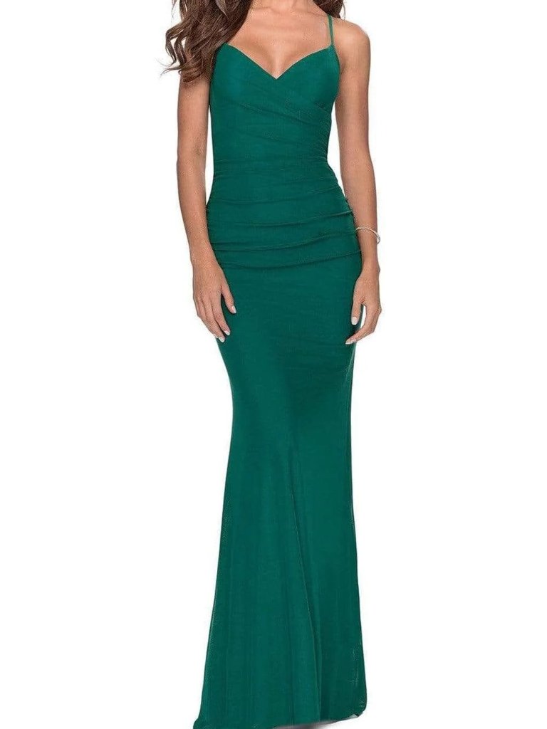 Nwt La Femme 28541 Sleeveless Ruched Backless Prom Dress Emerald Size 2